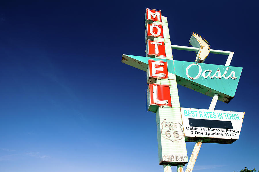 Vintage Sign Photograph - Vintage Route 66 Motel Sign - Tulsa Oklahoma by Gregory Ballos