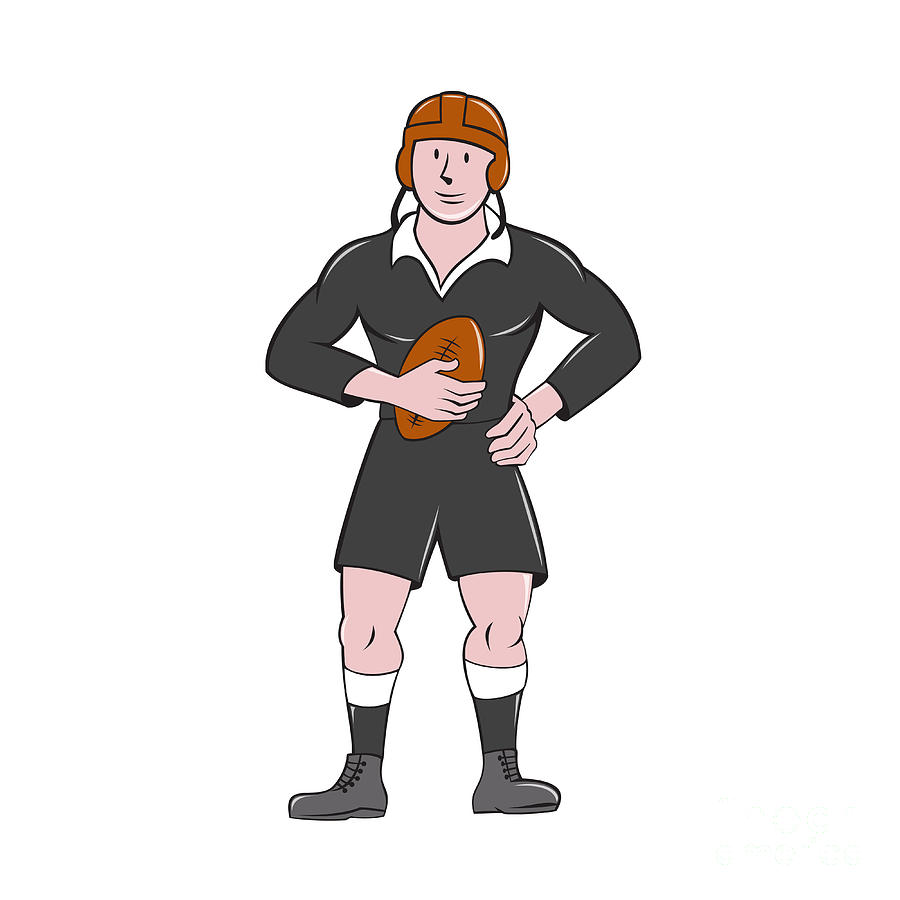 Athlete Digital Art - Vintage Rugby Player Holding Ball Standing Cartoon by Aloysius Patrimonio