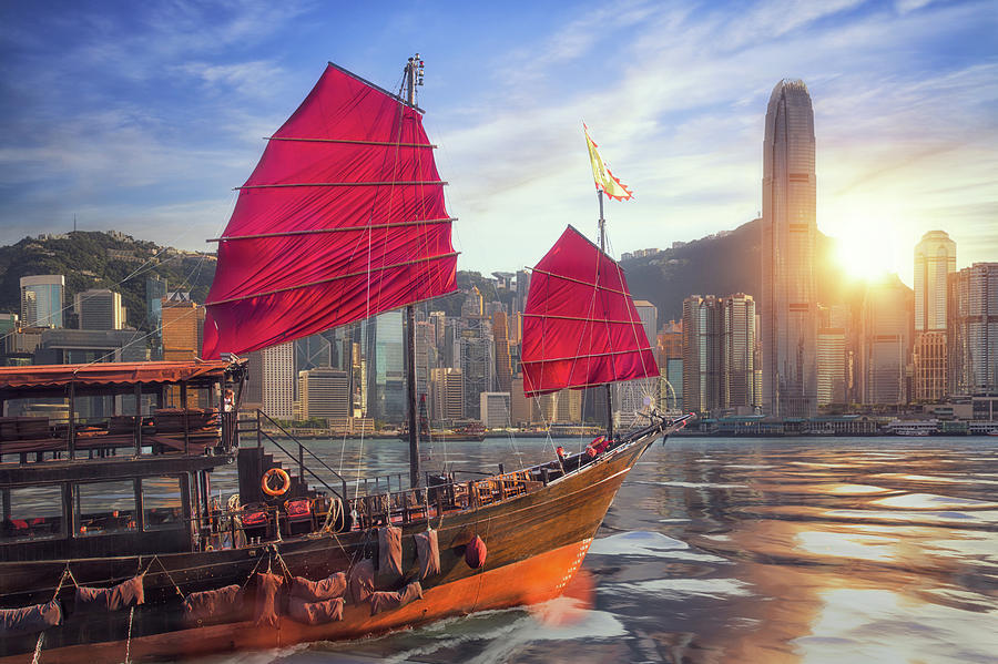 Vintage sail boat fron victoria port to Hongkong harbour Photograph by Anek Suwannaphoom