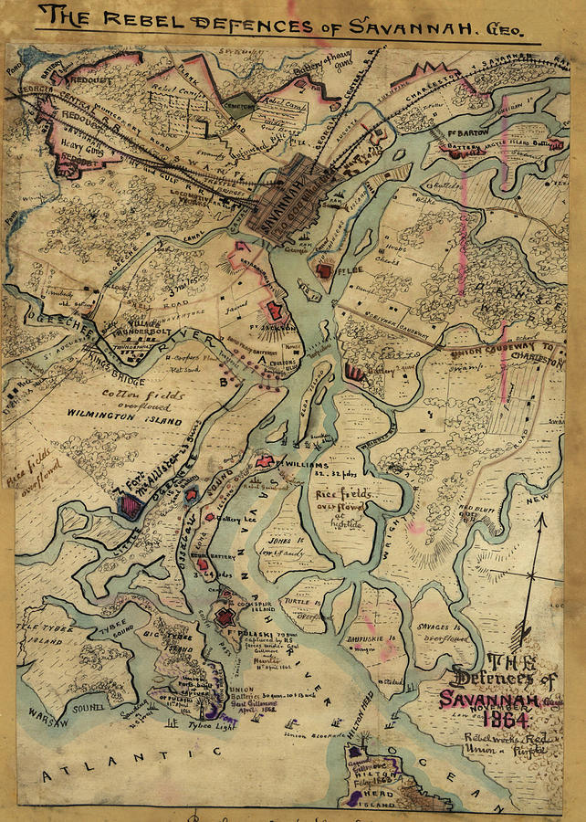 Vintage Savannah Georgia Civil War Map Drawing by CartographyAssociates ...