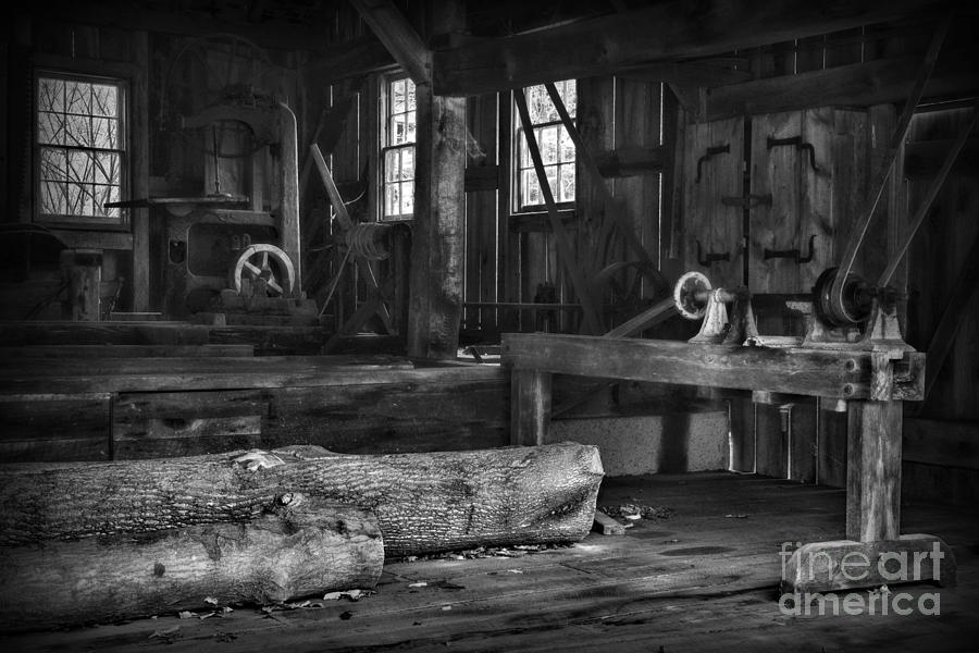 Vintage Photograph - Vintage Sawmill in Black and White by Paul Ward