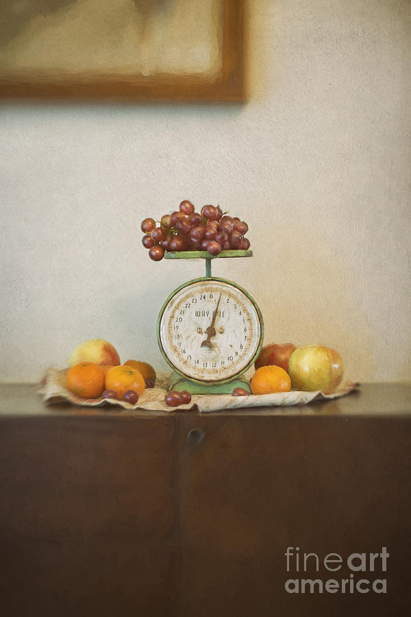 Vintage Scale and Fruits Painting Photograph by Susan Gary