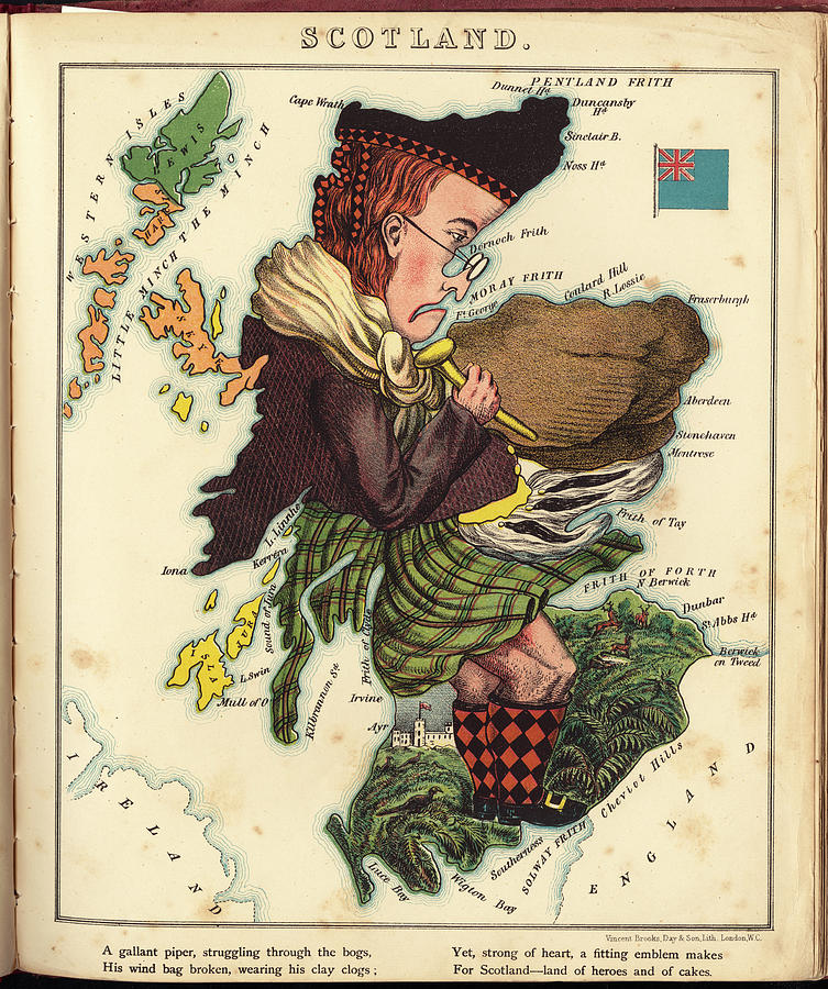 Vintage Scotland Bagpiper Map - 1868 Drawing