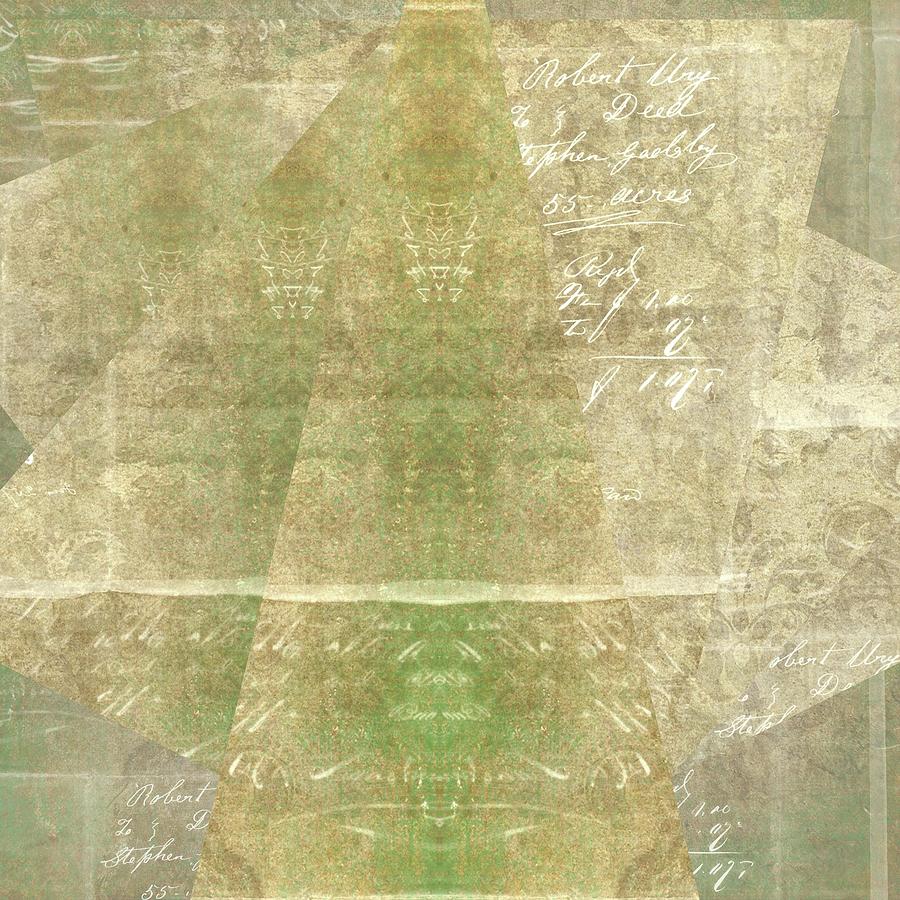 Vintage Digital Art - Vintage Script in Green Gold Triangles by Brandi Fitzgerald