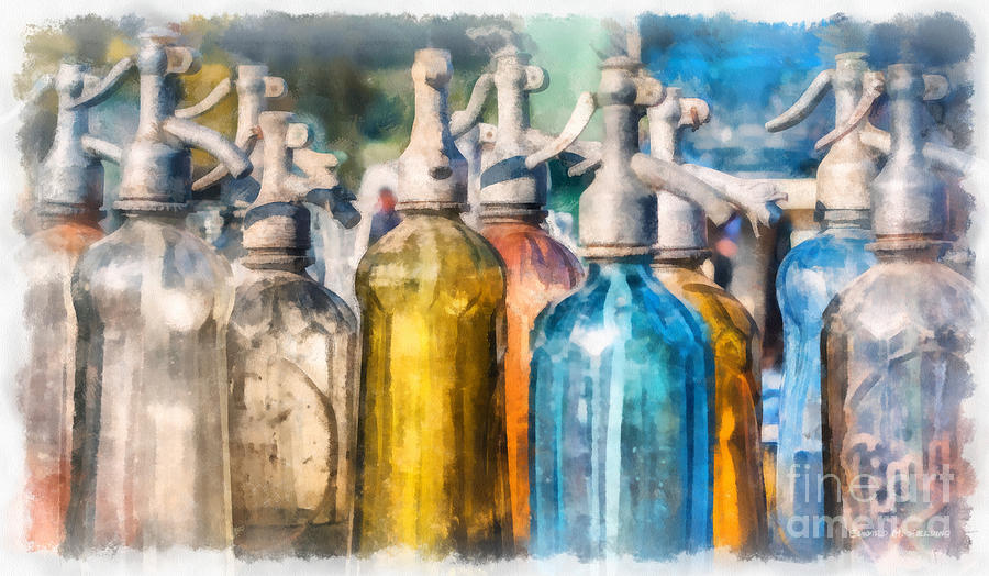 Vintage Photograph - Vintage Seltzer Bottles Watercolor by Edward Fielding
