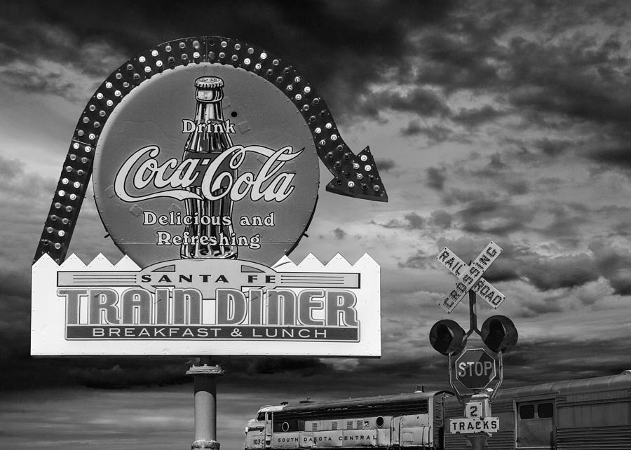 Vintage Sign in Black and White for a Classic Train Diner Photograph by Randall Nyhof