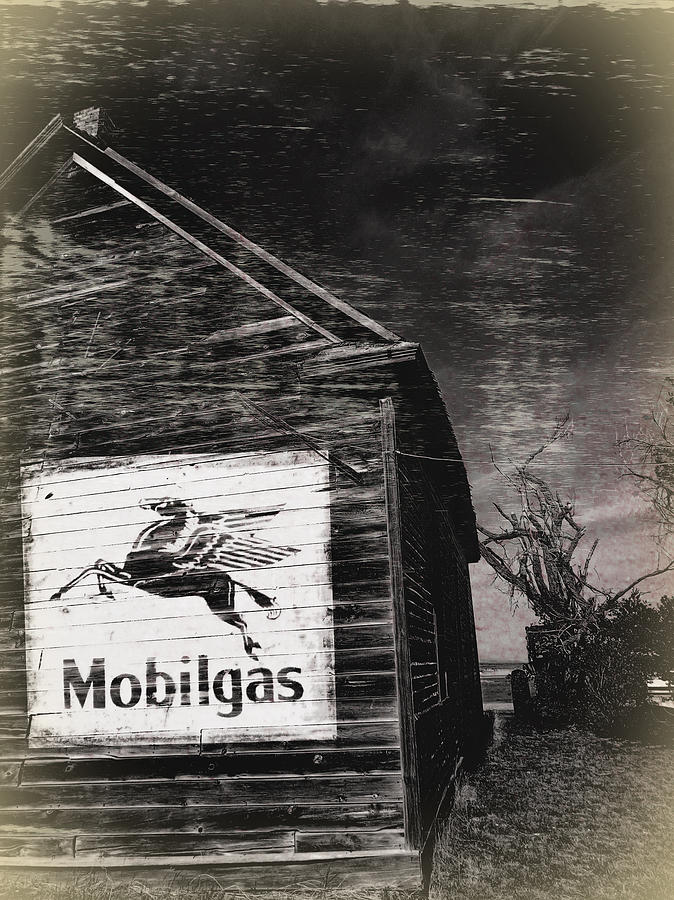 Vintage signs Mobilgas BW Digital Art by Cathy Anderson