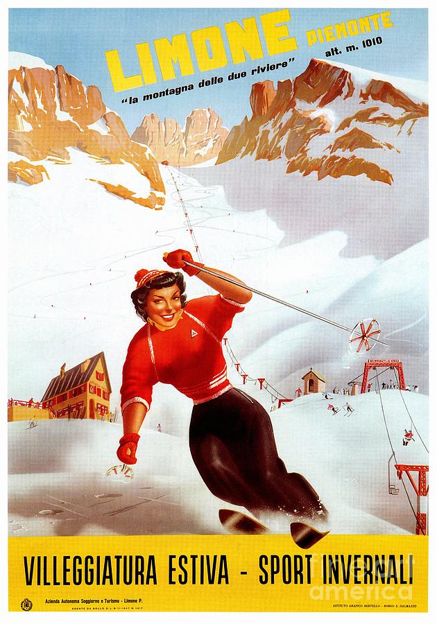 Vintage Ski Limone Piemonte Italian Travel Digital Art