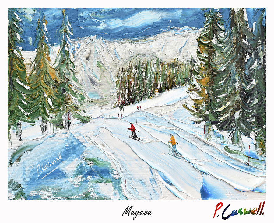 Vintage Ski Poster Megeve Painting by Pete Caswell