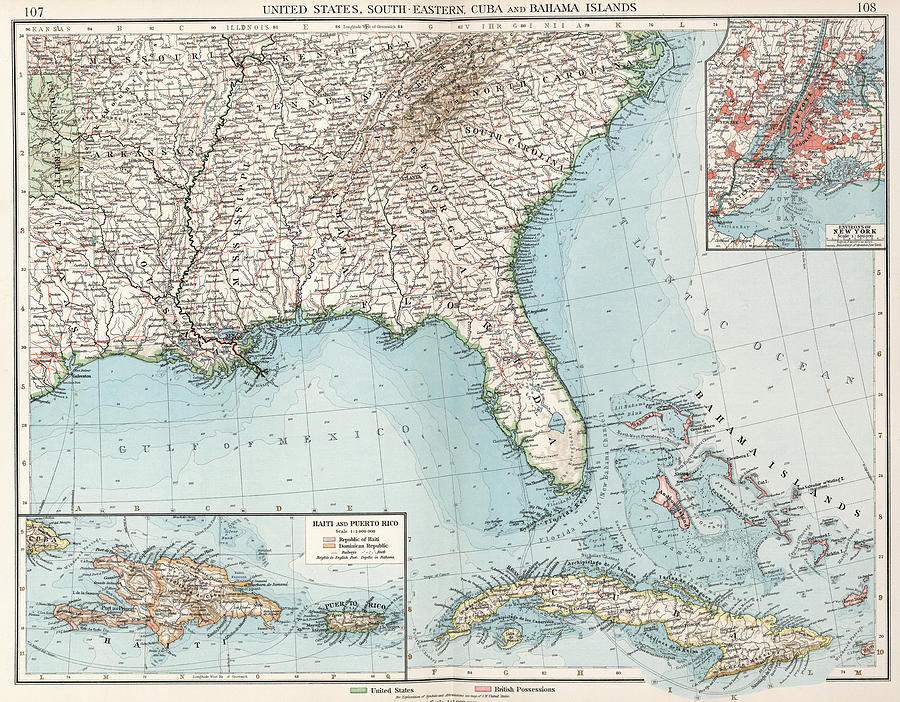 Vintage Southeastern Us And Caribbean Map 1900 Drawing By Cartographyassociates