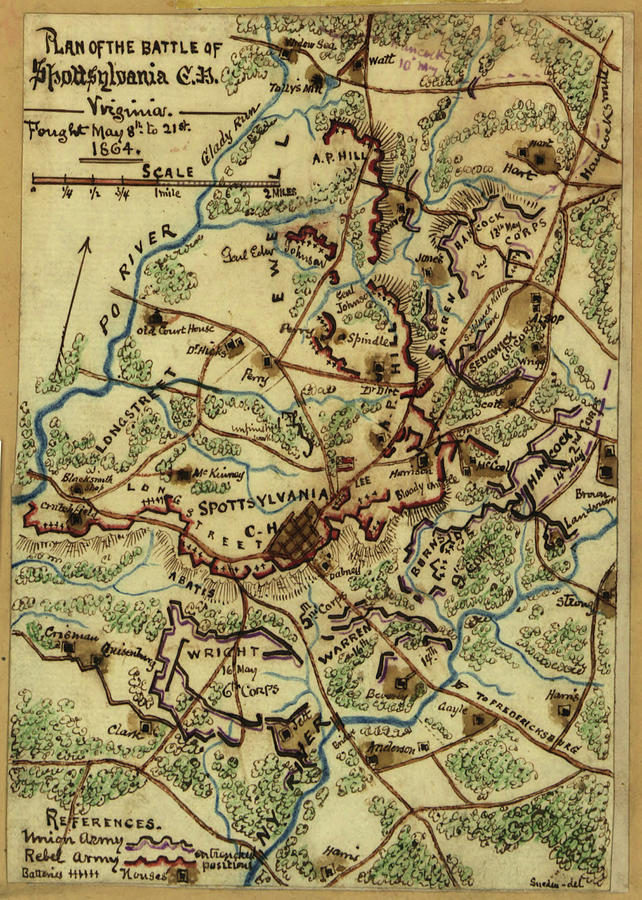 Vintage Spotsylvania Virginia Civil War Map - 1865 Drawing by CartographyAssociates