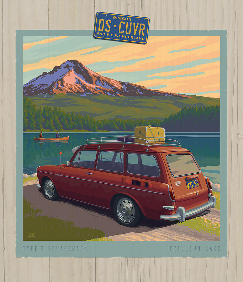 Vintage Squareback at Trillium Lake Digital Art by Mitch Frey