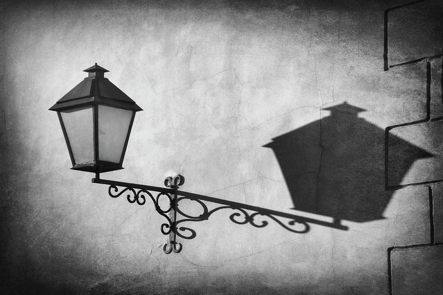 Vintage Street Lamp Gdansk Poland in Black and White  Photograph by Carol Japp
