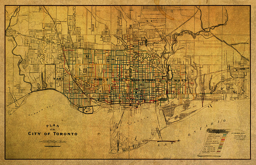 Vintage Street Map of Toronto Canada Circa 1907 on Worn Distressed ...