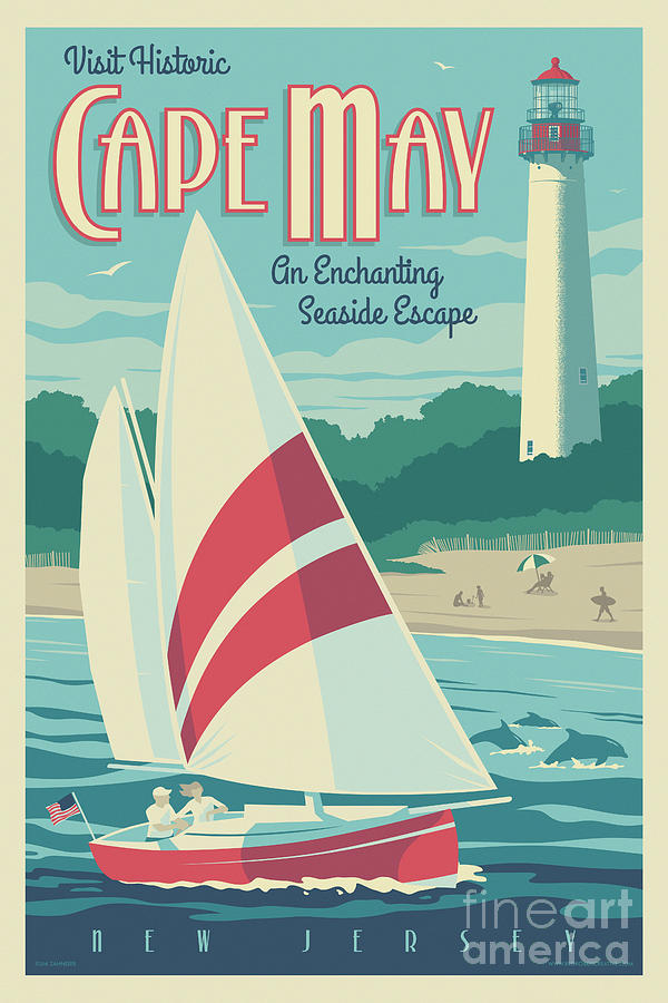 Cape May Digital Art - Cape May Poster - Vintage Travel Lighthouse  by Jim Zahniser