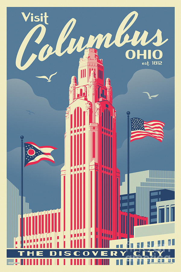 Columbus Digital Art - Columbus Poster - Vintage Style Travel by Jim Zahniser