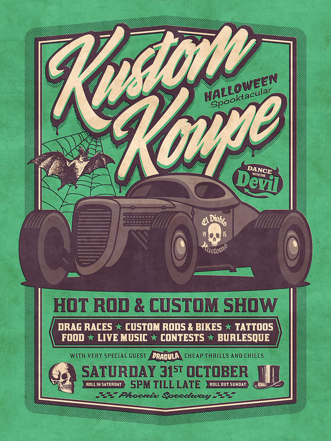 Vintage Style Fictional Halloween Hot Rod Show - Green Digital Art by ...