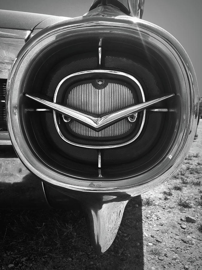 Vintage Tail Fin in Black and White Photograph by Kelly Hazel