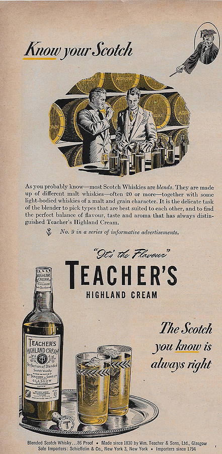 Vintage Teachers Scotch Whiskey ad 1949 Mixed Media by James Smullins