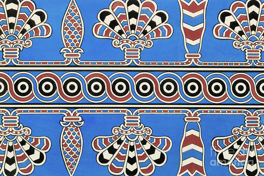 Vintage Textile Pattern from the the painted chambers at Nimrud Painting by Austen Henry Layard