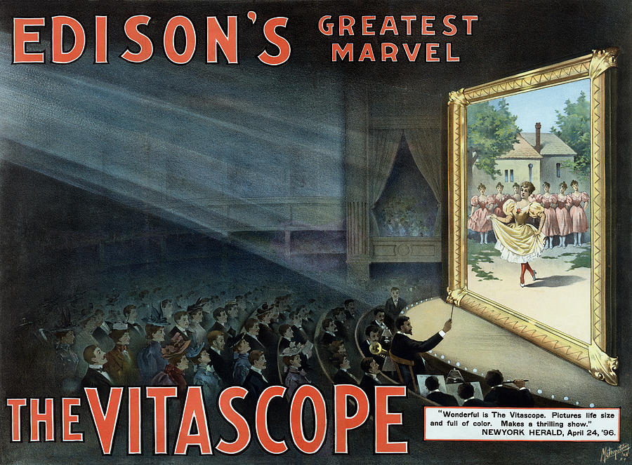 Vintage Thomas Edison Print - The Vitascope Painting by War Is Hell Store