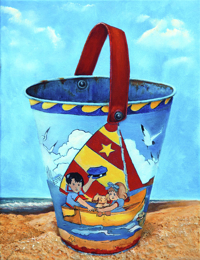 Vintage Tin Sand Bucket Painting by Portraits By NC