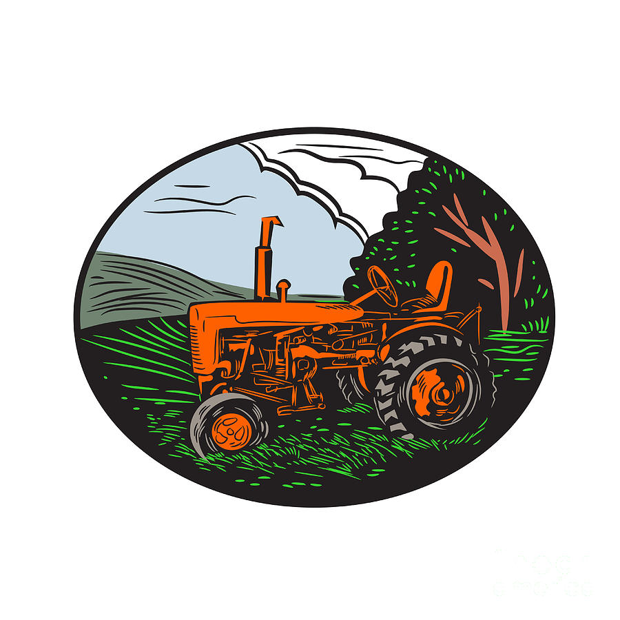 Vintage Digital Art - Vintage Tractor Farm Woodcut by Aloysius Patrimonio