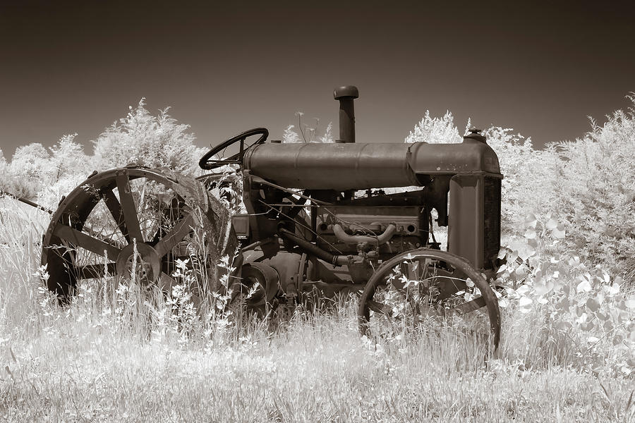 Vintage Tractor in Sepia Photograph by James Barber