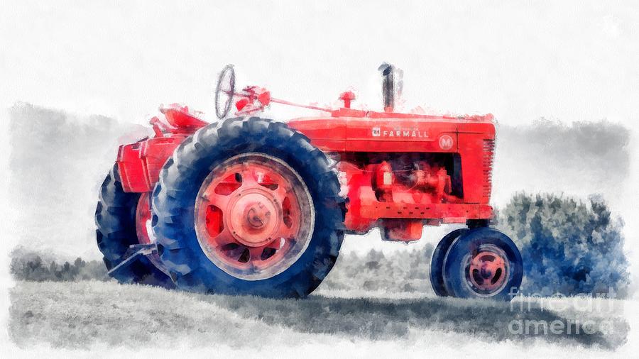Vintage Tractor Watercolor Painting by Edward Fielding