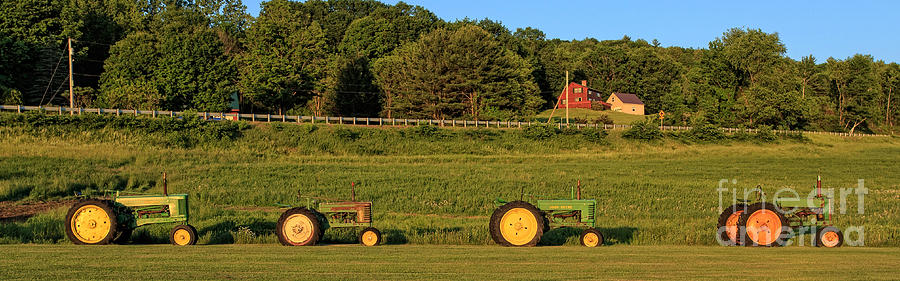 Vintage Tractors Sunset Panoramic Photograph by Edward Fielding