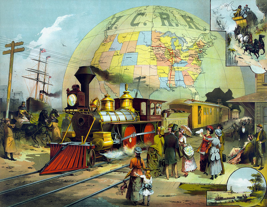 Vintage Transcontinental Railroad Painting