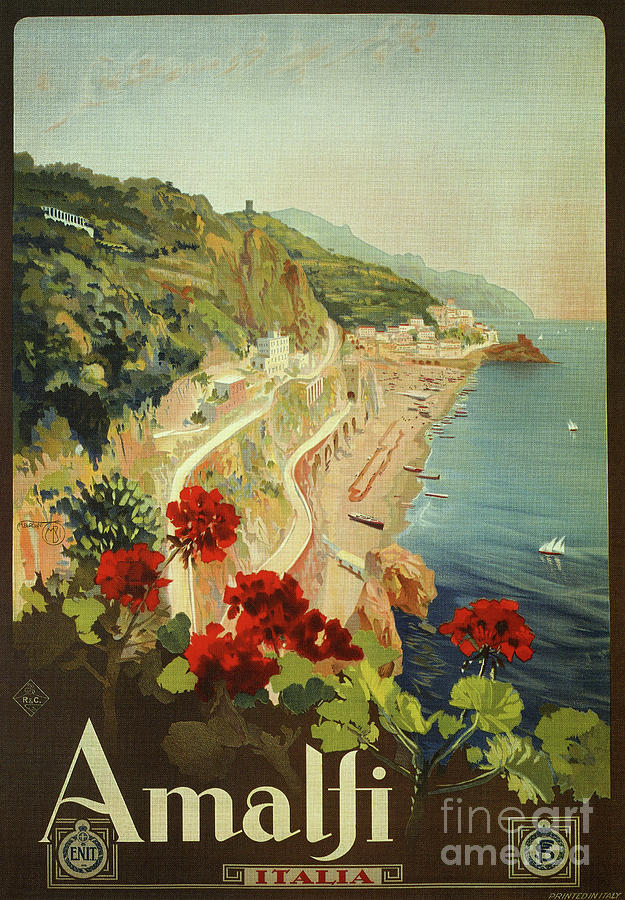 Vintage Travel Ad Amalfi Italy  Drawing by Heidi De Leeuw