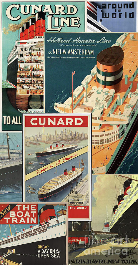 Vintage Travel Posters Ships Digital Art by John S Stewart