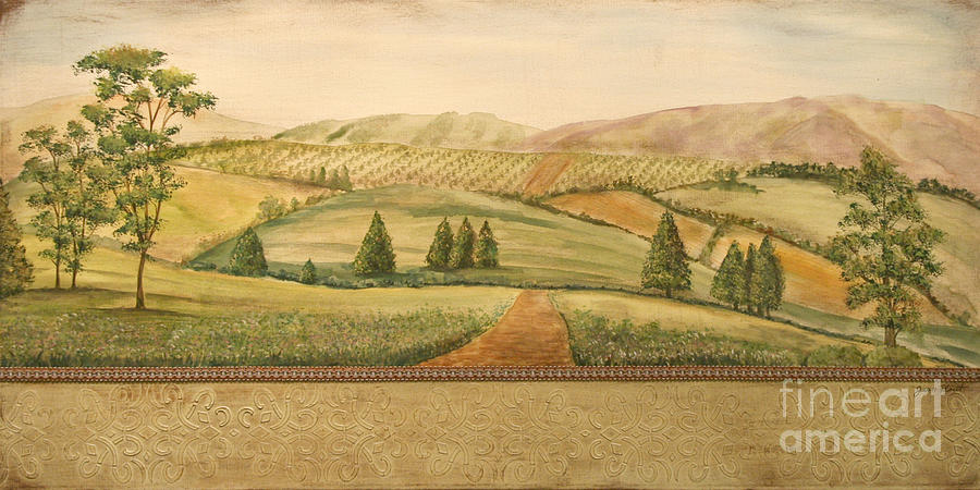 Vintage Tuscan Landscape Painting by Jean Plout