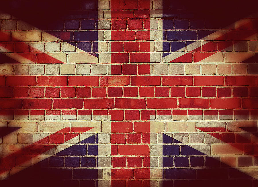 Vintage UK flag on a brick wall Digital Art by Steve Ball