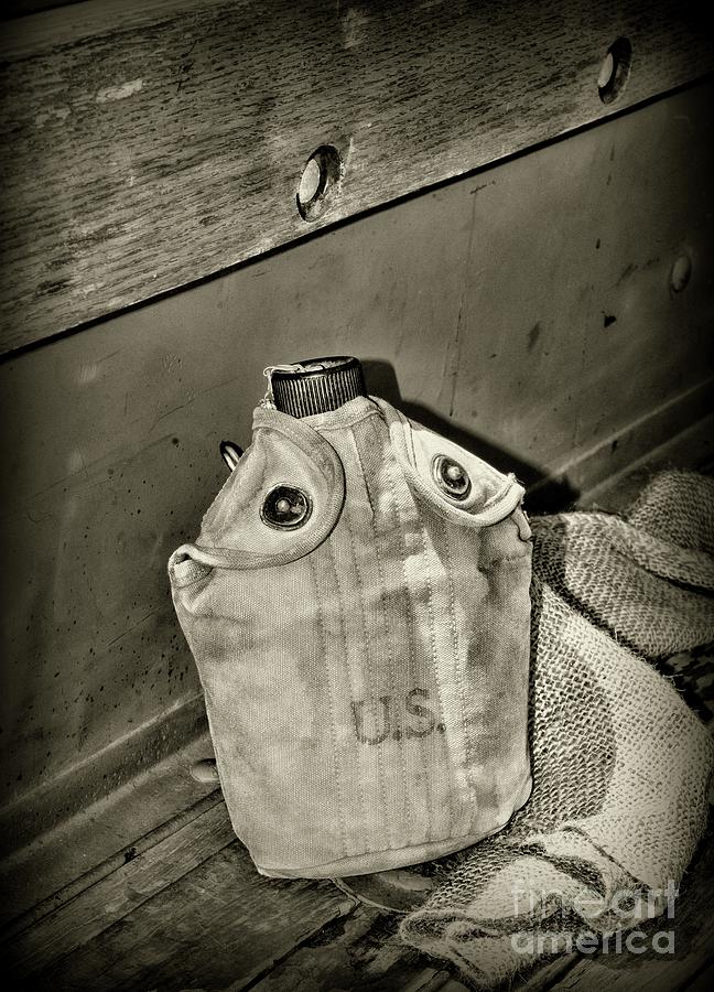 Vintage US Canteen in black and white Photograph by Paul Ward