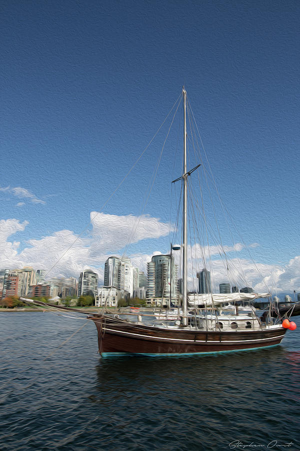 Vintage Vancouver Sailing Boat - Digital Oil Digital Art by Birdly Canada