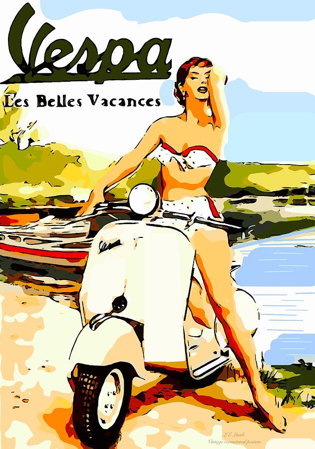 Vintage Vespa ad remastered Painting by Larry Lamb