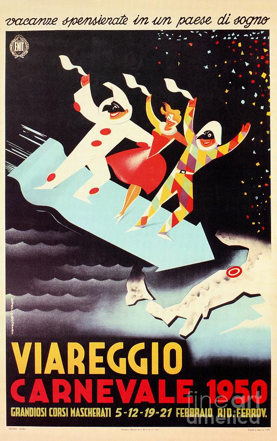 Vintage Digital Art - Vintage Viareggio carnival Italian travel ad by Heidi De Leeuw