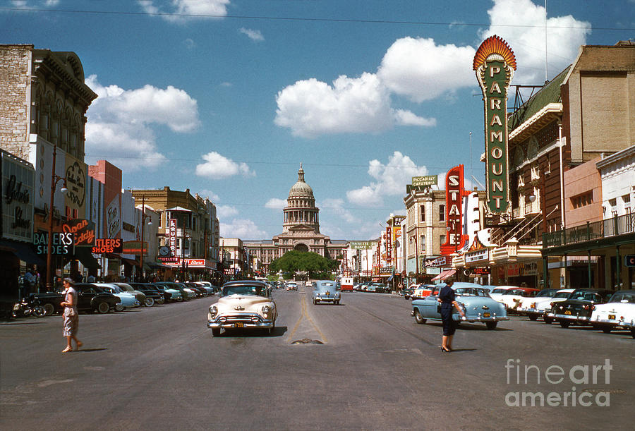 Austin Photograph - Vintage view downtown Austin looking up Congress Avenue in front by Dan Herron