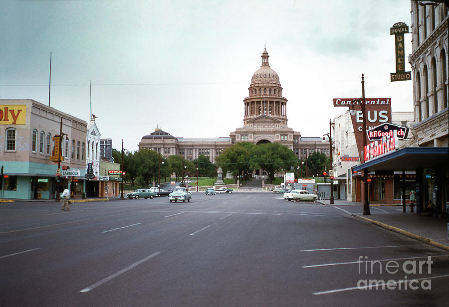 Vintage Photograph - Vintage view of downtown Austin and the Texas Capitol in August  by Dan Herron