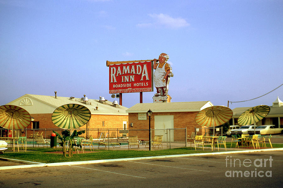 Vintage Photograph - Vintage View of the Austin, Texas Ramada Inn Roadside Hotel pool by Dan Herron