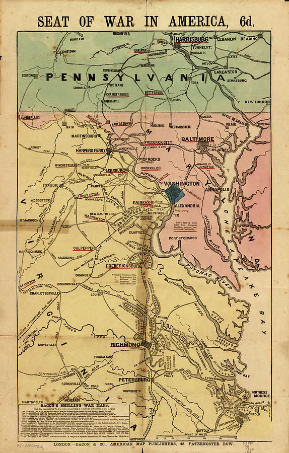 Vintage Virginia Civil War Map - 1863 Drawing by CartographyAssociates ...