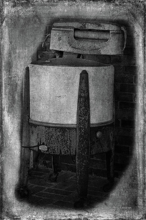 Black And White Photograph - Vintage Washing Machine BW by Lesa Fine