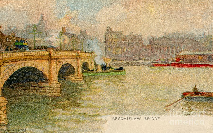 Vintage watercolor Broomielaw bridge Glasgow  Painting by Heidi De Leeuw