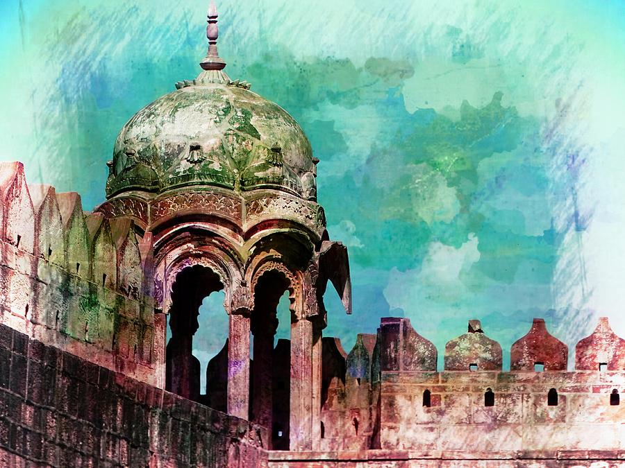 Vintage Photograph - Vintage Watercolor Gazebo Ornate Palace Mehrangarh Fort India Rajasthan 2a by Sue Jacobi