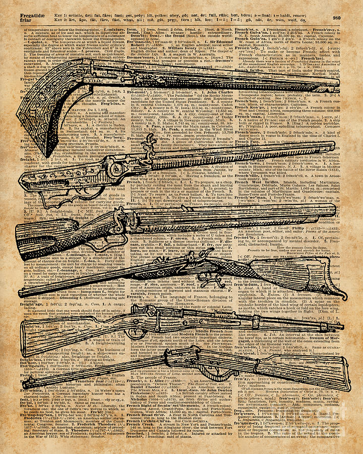 Fathers Day Digital Art - Vintage Weapons Antique Guns Dictionary Art by Anna W