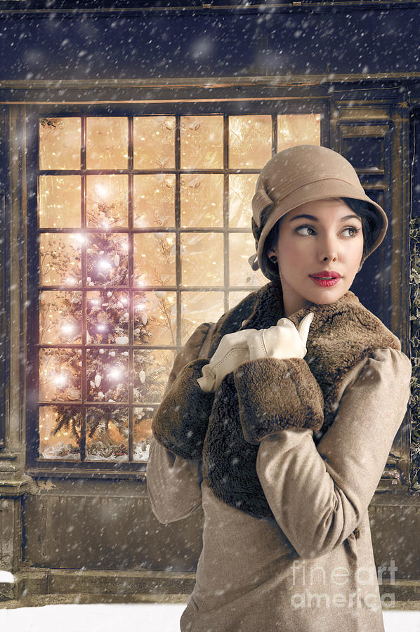 vintage woman in cloche hat and fur coat at Christmas  Photograph by Lee Avison