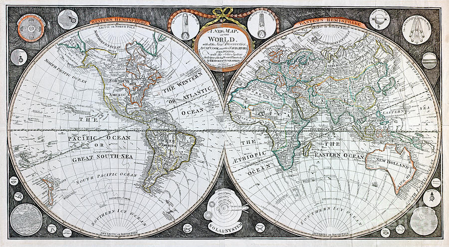 Vintage Drawing - Vintage world map by Capt Cook 1799 Restored by Vintage Treasure