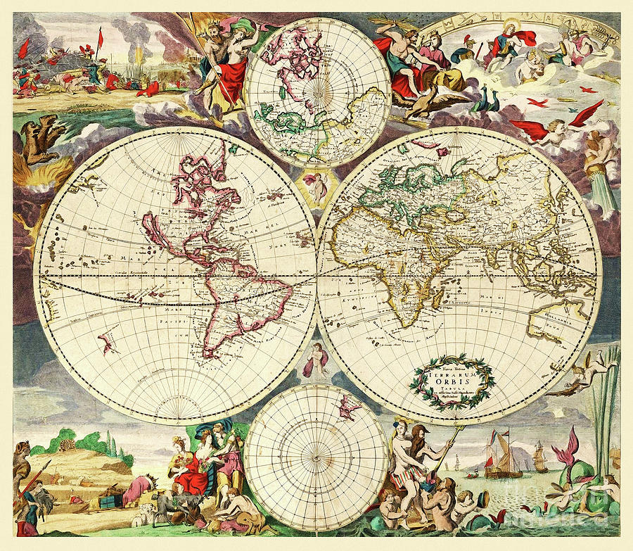 Vintage World Map from 1690 Painting by Tina Lavoie | Fine Art America